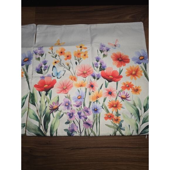 2Pcs Spring Wildflower Pillow Cover Floral Butterfly Throw Pillow Case 18x18 - Picture 2 of 4